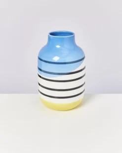 Motel a Miio Nuno Vase L Schwarz-Weis Gestreift Mit Blau