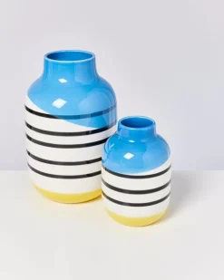 Motel a Miio Nuno Vase L Schwarz-Weis Gestreift Mit Blau