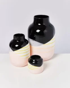 Motel a Miio Nuno Vase M Schwarz Rosa Gelb Gestreift
