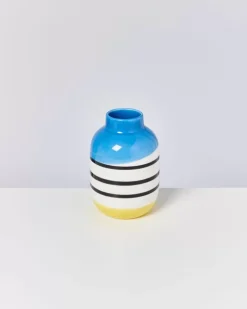 Motel a Miio Nuno Vase M Schwarz-Weis Gestreift Mit Blau
